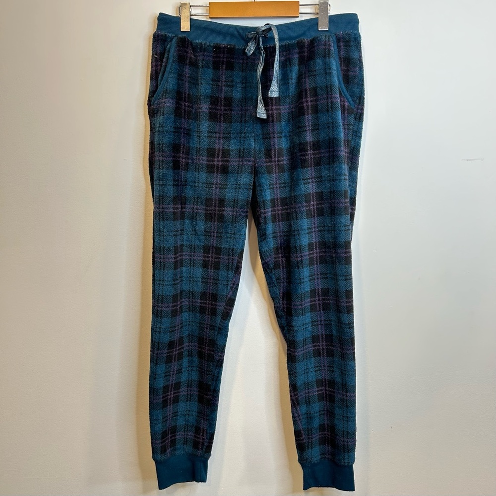 ☀️ 3/$15 George Women’s Fleece Plaid Pajama Pants Lounge Pants Fuzzy Blue